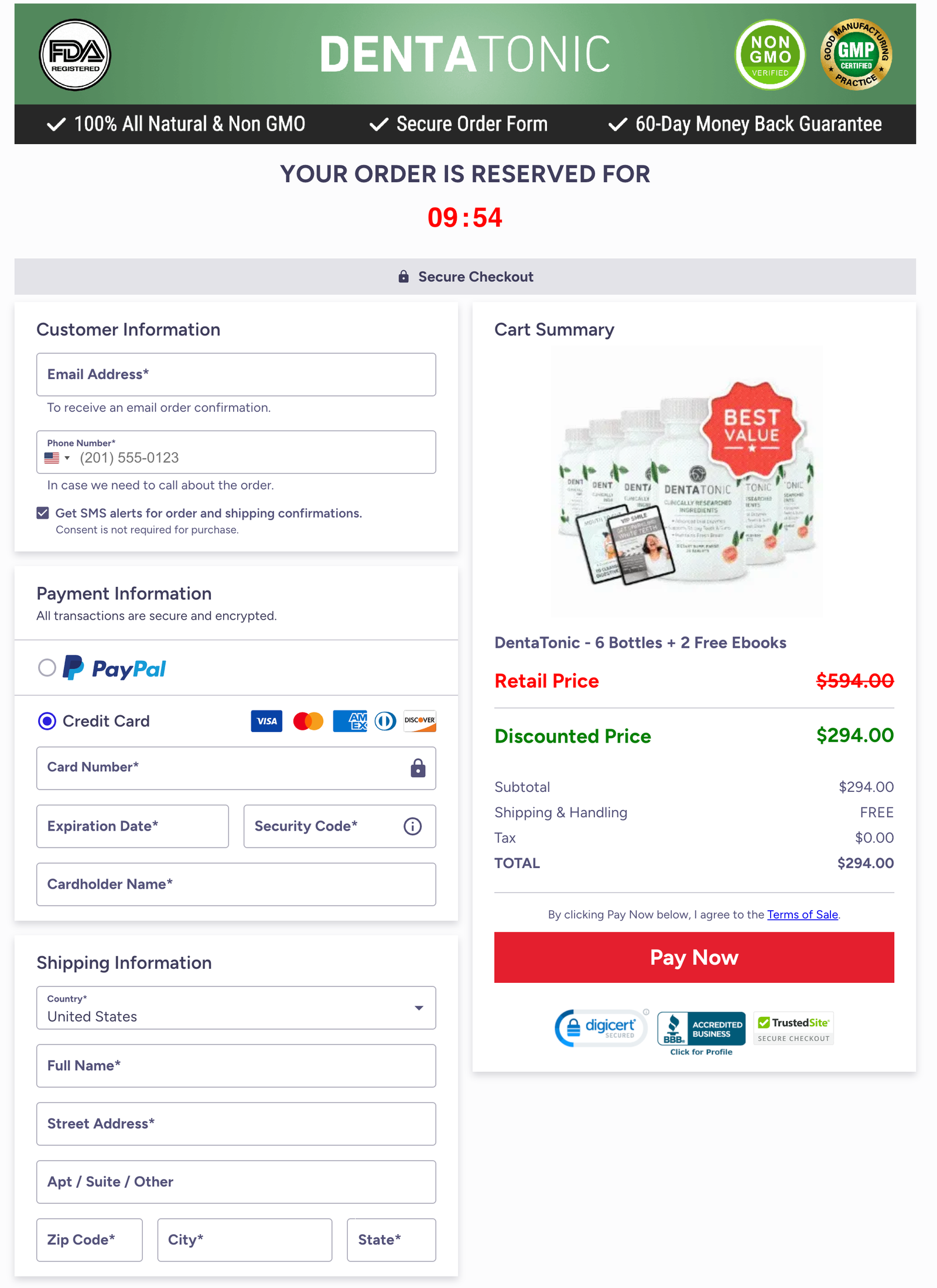 DentaTonic Official Website Secure Order Page